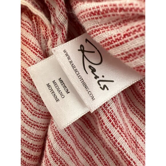 Rails White Red Marti Scarlet Linen Blend Striped Split Neck Womens Blouse Top M - Picture 4 of 6